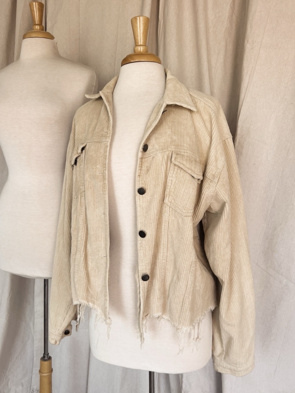 Neutral Beige Corduroy Button-Front Jacket